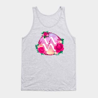 Aquarius Zodiac Horoscope Pink Floral Monogram Tank Top